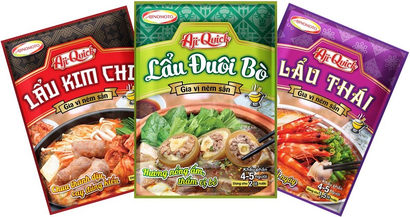 Ajinomoto Việt Nam đ&atilde; ch&iacute;nh thức tung ra thị trường c&aacute;c sản phẩm mới mang thương hiệu Aji-Quick, gồm Aji-Quick Lẩu Kim Chi v&agrave; Aji-Quick Lẩu Đu&ocirc;i B&ograve; 
