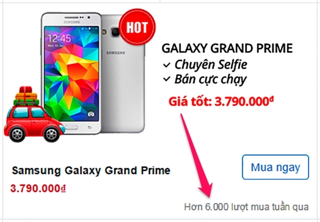 Samsung Galaxy Grand Prime l&agrave; smartphoen gi&aacute; rẻ b&aacute;n chạy nhất tuần qua