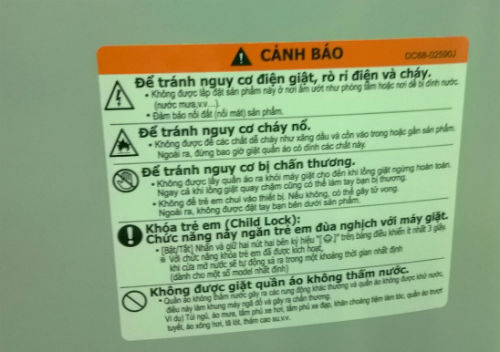 Cảnh b&aacute;o tr&ecirc;n m&aacute;y giặt Sam Sung