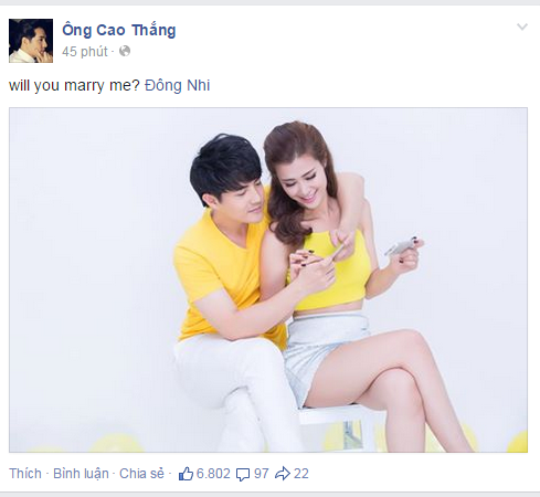 &Ocirc;ng Cao Thắng ngỏ lời cầu h&ocirc;n Đ&ocirc;ng Nhi sau 6 năm gắn b&oacute; 