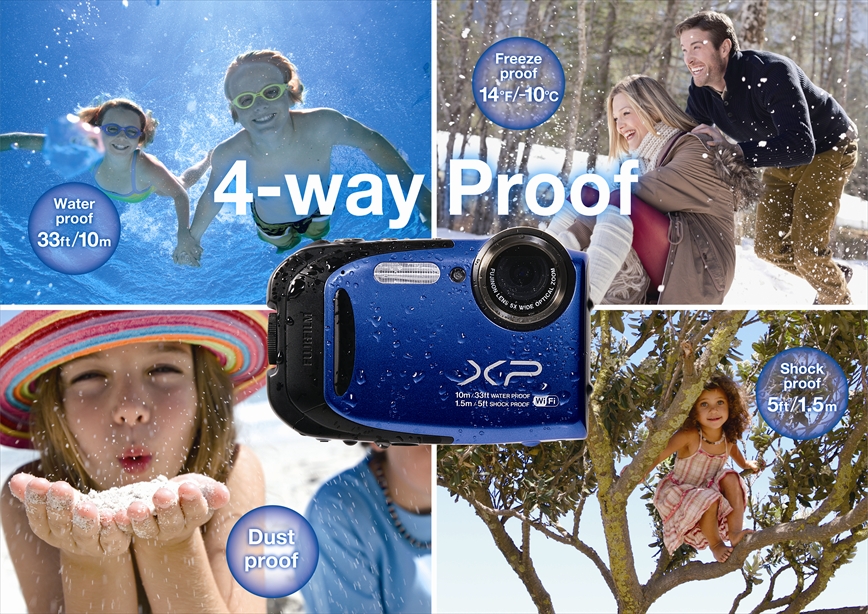 M&aacute;y ảnh gi&aacute; rẻ Fujifilm XP70 l&agrave; sản phẩm chống chịu nước v&agrave; va đập tốt