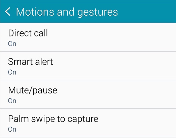 Giao diện Motions and Gestures trong Galaxy Note 4 kh&aacute; đơn giản