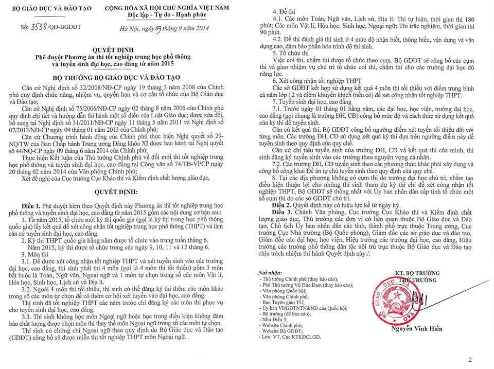Quyết định về Kỳ thi Quốc gia 2015