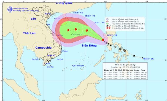 Cơn b&atilde;o số 13 tiến gần Biển Đ&ocirc;ng, sức gi&oacute; giật cấp 12