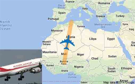 Vị tr&iacute; m&aacute;y bay AH5017 của h&atilde;ng Air Algeriea rơi tại v&ugrave;ng Tilemsi c&aacute;ch Gao 70km, nằm ở ph&iacute;a Đ&ocirc;ng Nam Mali