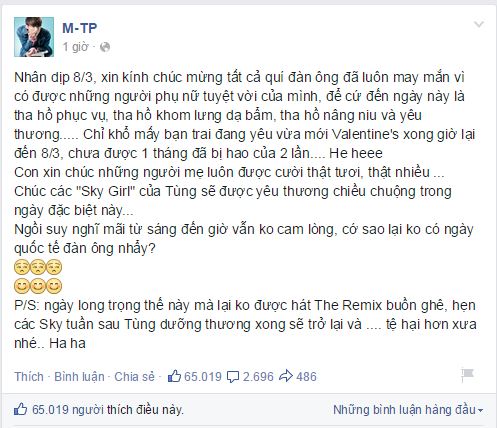 Sơn T&ugrave;ng M-TP tỏ ra tiếc nuối khi kh&ocirc;ng được tham gia v&agrave;o The Remix tuần trước