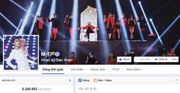 Sơn T&ugrave;ng M-TP sở hữu lượng Fans khổng lồ, đạt mốc hơn 6 triệu lượt like tr&ecirc;n facebook