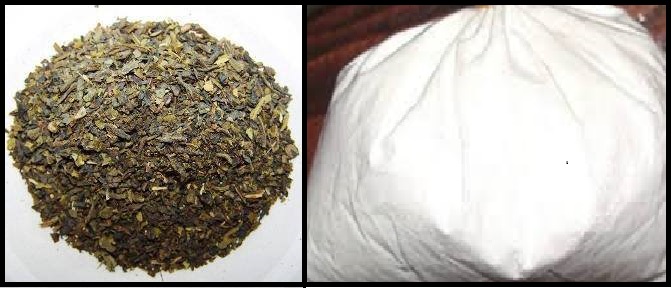 L&aacute; tr&agrave; Th&aacute;i Lan (b&ecirc;n tr&aacute;i) theo lời quảng c&aacute;o v&agrave; bột pha tr&agrave; sữa Th&aacute;i Lan (b&ecirc;n phải) được b&agrave;y b&aacute;n tr&ecirc;n thị trường