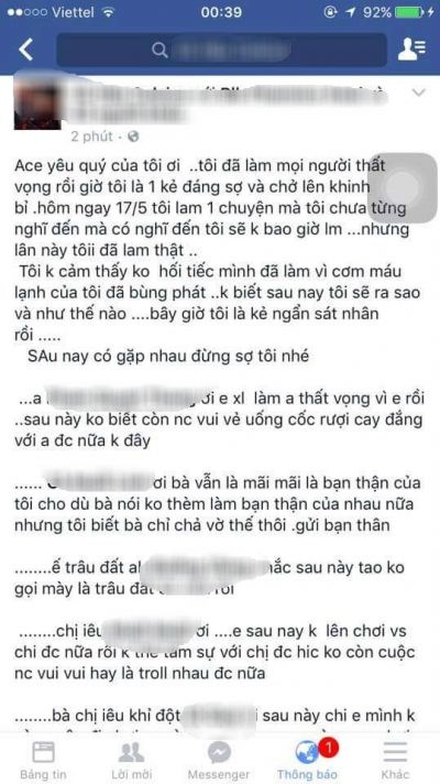 Lời th&uacute; tội được cho l&agrave; của Vũ Đ&igrave;nh Hậu tr&ecirc;n Facebook c&aacute; nh&acirc;n sau khi g&acirc;y &aacute;n mạng, hiện trang Facebook n&agrave;y đ&atilde; đ&oacute;ng cửa