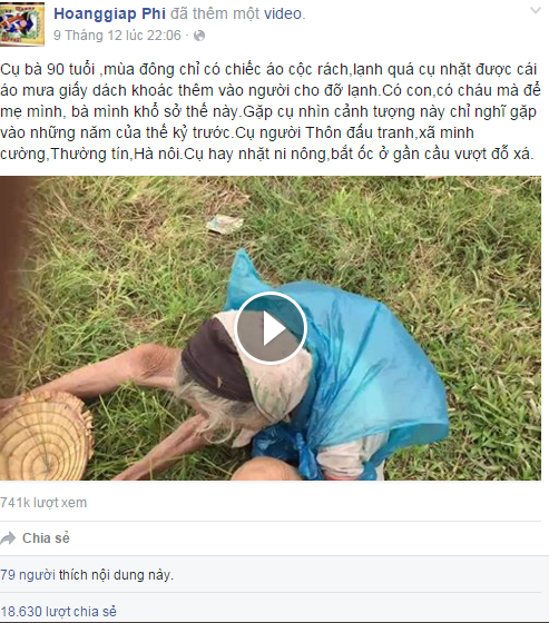 Clip b&agrave; cụ m&ograve; cua 90 tuổi giữa trời mưa r&eacute;t