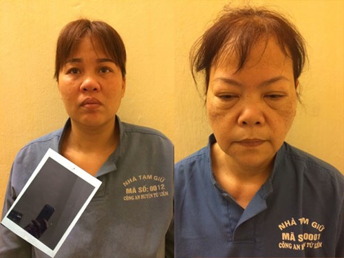 Hai đối tượng H&agrave; v&agrave; Qu&yacute; Anh tại cơ quan c&ocirc;ng an
