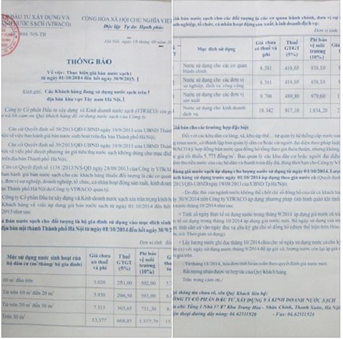 Nước sinh hoạt tăng từ ng&agrave;y 01/10/2014