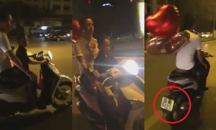 H&igrave;nh ảnh trong clip người cha để b&eacute; l&aacute;i xe m&aacute;y Liberty ph&oacute;ng v&ugrave; v&ugrave; tr&ecirc;n phố v&agrave; kh&ocirc;ng đội mũ bảo hiểm