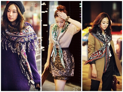 Thời trang Tết 2015 kh&ocirc;ng thể thiếu những chiếc khăn qu&agrave;ng c&aacute; tinh