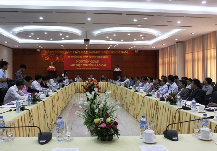 Quang cảnh buổi l&agrave;m việc của Bộ trưởng Nguyễn Qu&acirc;n với l&atilde;nh đạo Tỉnh ủy L&agrave;o Cai
