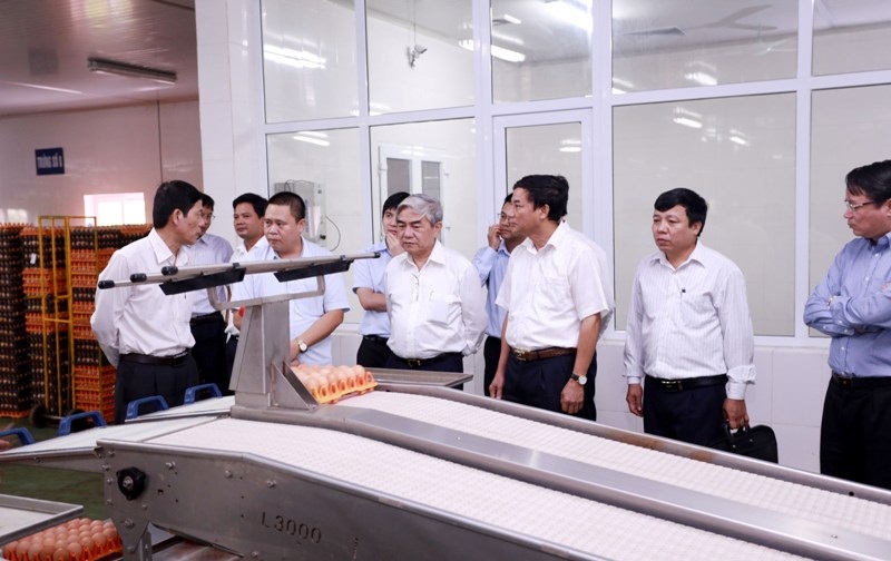 Bộ trưởng Nguyễn Quân và các đại biểu thăm dây chuyền kiểm tra chất lượng trứng gà tại Công ty Cổ phần tập đoàn Dabaco Việt Nam Bộ trưởng Nguyễn Quân và các đại biểu thăm dây chuyền kiểm tra chất lượng trứng gà tại Công ty Cổ phần tập đoàn Dabaco Việt Nam