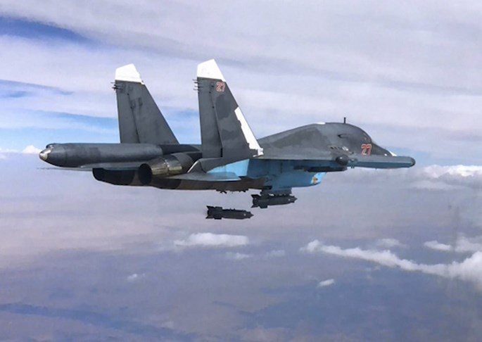 Ti&ecirc;m k&iacute;ch Su-34 thả bom th&ocirc;ng minh KAB-500-S xuống mục ti&ecirc;u ở Syria
