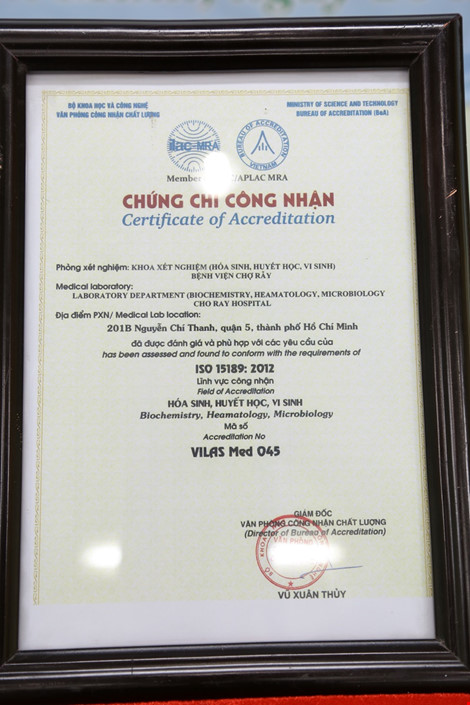 Chứng nhận ISO về quản l&yacute; chất lượng x&eacute;t nghiệm thuộc Bộ Y tế