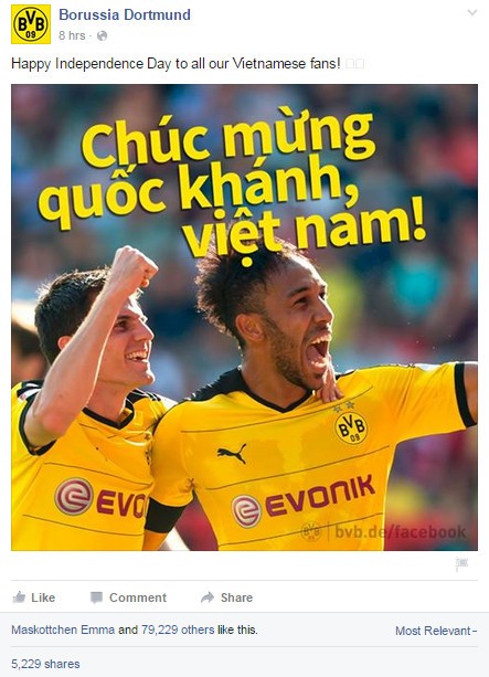 Lời ch&uacute;c Quốc kh&aacute;nh 2/9 từ đội b&oacute;ng ch&acirc;u &Acirc;u Dortmund g&acirc;y ấn tượng mạnh với người h&acirc;m mộ Việt Nam