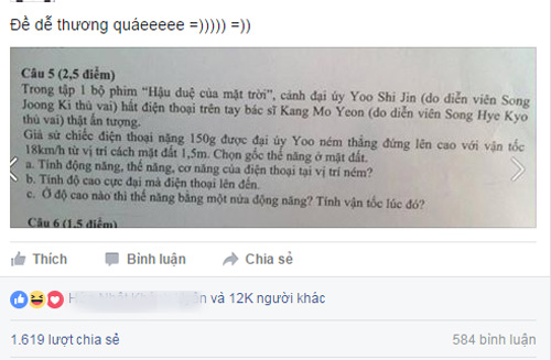 Cảnh phim &ldquo;Hậu duệ mặt trời&rdquo; xuất hiện trong đề thi Vật l&yacute;