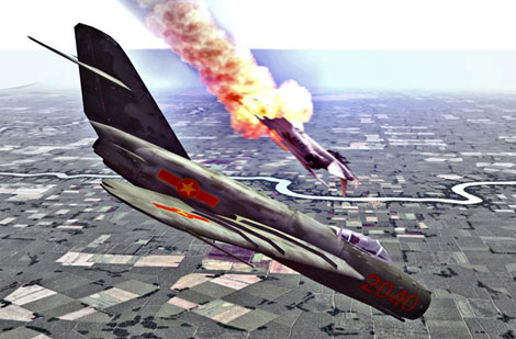 H&igrave;nh vẽ minh họa cảnh chiến đấu cơ MiG-17 bắn hạ si&ecirc;u ti&ecirc;m k&iacute;ch F-4 của Mỹ