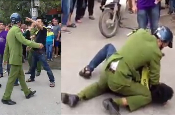 Đoạn video quay cảnh nam thanh ni&ecirc;n chống đối c&ocirc;ng an giữa phố