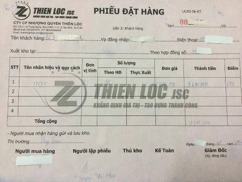 Một phiếu đặt h&agrave;ng của nh&acirc;n vi&ecirc;n C&ocirc;ng ty Thi&ecirc;n Lộc
