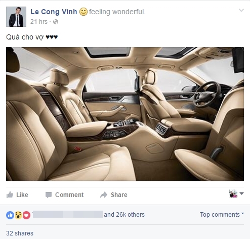 Tặng vợ si&ecirc;u xe 5 tỷ, C&ocirc;ng Vinh khiến cư d&acirc;n mạng &lsquo;sục s&ocirc;i&rsquo;