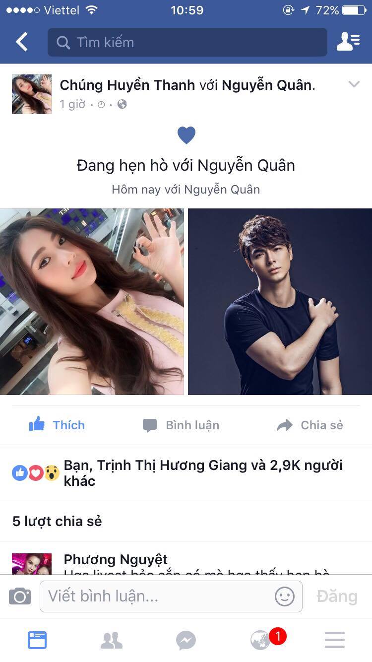 Ch&uacute;ng Huyền Thanh lần đầu c&ocirc;ng khai bạn trai tr&ecirc;n facebook