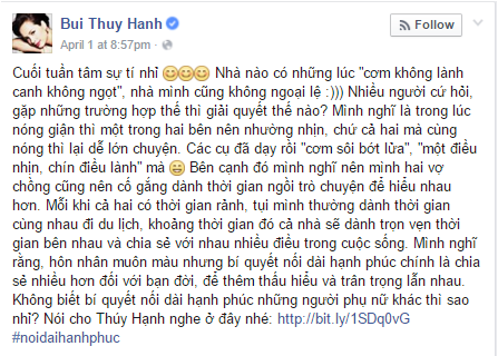 Sao Việt: Th&uacute;y Hạnh chia sẻ b&iacute; quyết giữ lửa hạnh ph&uacute;c gia đ&igrave;nh