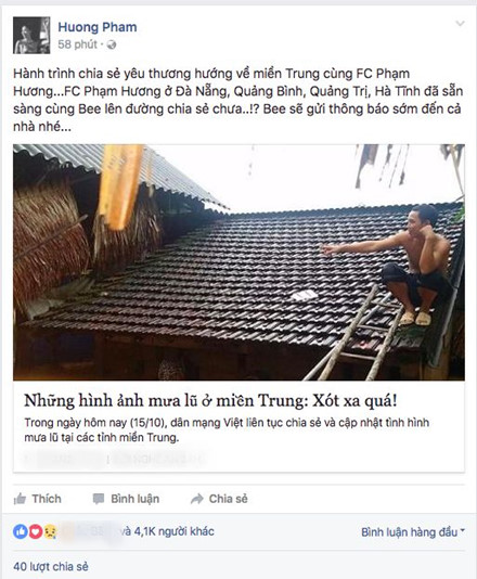Sao Việt k&ecirc;u gọi chung tay gi&uacute;p đỡ đồng b&agrave;o miền Trung bị lũ lụt