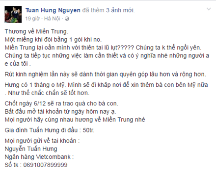 Sao Việt k&ecirc;u gọi chung tay gi&uacute;p đỡ đồng b&agrave;o miền Trung bị lũ lụt