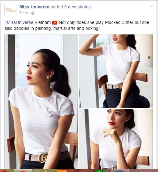 Lệ Hằng xuất hiện tr&ecirc;n fanpage ch&iacute;nh thức của Miss Universe 2016