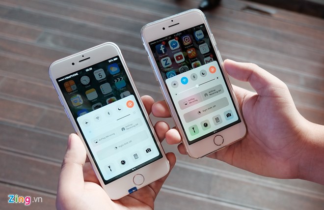 Font chữ của iPhone nh&aacute;i th&ocirc; v&agrave; nh&ograve;e hơn h&agrave;ng thật (b&ecirc;n phải). Ảnh: Zing.vn