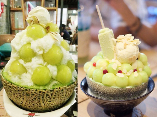 Patbingsu còn gọi là kem đá bào hoa quả, món ăn tráng miệng nổi tiếng của Hàn Quốc. Một bát patbingsu thường gồm đá bào đủ vị (dưa hấu, dưa lưới, dâu tây…), trái cây xắt nhỏ, thêm vài viên thạch hay bánh quy thơm bùi hấp dẫn.