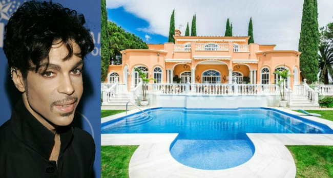 Prince: ở El Paraiso, Tây Ban Nha. Hiện tượng âm nhạc mới nhất này thực sự sống đúng với cái tên của mình, căn nhà của anh đã thể hiện rõ điều đó. Tòa dinh thự to lớn thuộc quyền sở hữu của Prince chính là căn nhà đáng mơ ước của bao người dân Châu Âu, tọa lạc tại một ngọn đồi ở Tây Ban Nha và hướng ra biển Địa Trung Hải. Căn nhà có giá 5,93 triệu đô la Mỹ. 