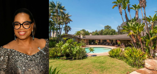 Oprah Winfrey: ở Montecito, California. Oprah đã bỏ ra 28,25 triệu đô đầu năm nay để mua nông trại ven biển tuyệt đẹp này. Căn nhà ở California này sẽ biến giấc mơ của những người sành ăn trở thành hiện thực. Nơi đây chính là một địa điểm hoàn hảo, cung cấp những nông sản tự trồng như bơ, cam hay quýt. Theo như tờ Zillow, căn nhà có một chuồng ngựa và vòng cưỡi ngựa cho những ai có hứng thú. 