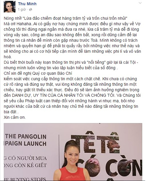 Thu Minh dường như buồn bực trước tin đồn ‘trên trời rơi xuống’. Ảnh: VietNamNet
