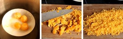 Chưng ch&iacute;n l&ograve;ng đỏ trứng muối (khoảng 10 ph&uacute;t), sau đ&oacute; bạn nghiền nhỏ.