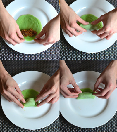 Cuộn b&aacute;nh lại tương tự như c&aacute;ch cuộn chả gi&ograve;. Khi ăn c&oacute; thể để nguy&ecirc;n cả cuộn hoặc cắt ra cho dễ ăn đều được.