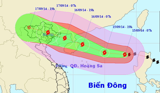 Sơ đồ đường đi của b&atilde;o số 3/2014. 
