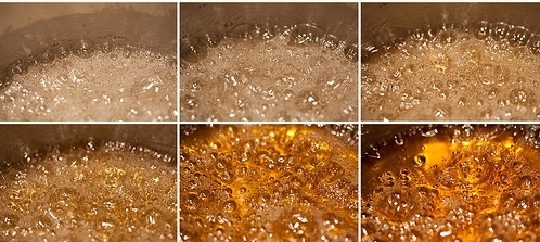 Chưng nước h&agrave;ng: Đun đường đến khi chuyển sang m&agrave;u c&aacute;nh gi&aacute;n th&igrave; chế th&ecirc;m v&agrave;o một 1 muỗng canh nước n&oacute;ng, đun s&ocirc;i trở lại rồi tr&uacute;t nước h&agrave;ng đang s&ocirc;i v&agrave;o nồi c&aacute; (nhớ phải l&agrave; nước h&agrave;ng đang s&ocirc;i, nếu để nguội c&aacute; sẽ bị tanh)