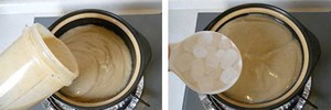Đổ đậu xanh xay nhuyễn v&agrave;o một chiếc nồi kh&aacute;c, th&ecirc;m đường ph&egrave;n hoặc đường trắng v&agrave;o, chờ đường ho&agrave;n to&agrave;n tan chảy, nếm vừa ăn.
