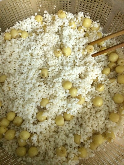 Trộn gạo với hạt sen đ&atilde; luộc ch&iacute;n, th&ecirc;m 1 ch&uacute;t muối x&oacute;c đều. Cho nước v&agrave;o ch&otilde;, đun s&ocirc;i nước mới tiến h&agrave;nh đổ hỗn hợp gạo nếp với hạt sen đ&atilde; luộc ch&iacute;n v&agrave; đồ ch&iacute;n th&agrave;nh x&ocirc;i, rưới 1 ch&uacute;t dầu ăn v&agrave; mỡ g&agrave; v&agrave;o để c&aacute;c hạt x&ocirc;i c&oacute; độ căng b&oacute;ng.