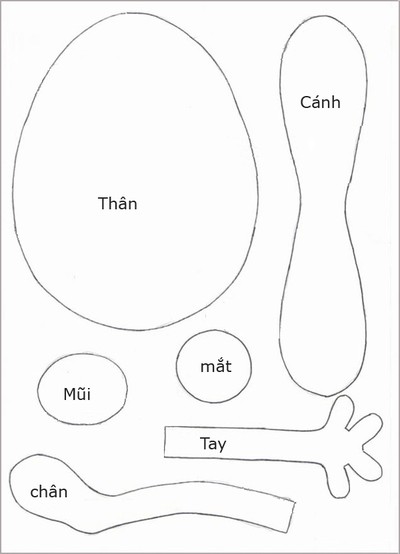 In h&igrave;nh phần th&acirc;n, đầu, ch&acirc;n của ch&uacute; ong v&agrave;ng ra giấy, rồi cắt theo mẫu. Cắt vải dạ m&agrave;u v&agrave;ng 2 tấm l&agrave;m m&igrave;nh ong. Cắt vải dạ đen th&agrave;nh 6 tấm d&agrave;i l&agrave;m bụng ong. Đặt 6 dải vải m&agrave;u đen l&ecirc;n 2 tấm vải m&agrave;u v&agrave;ng, mỗi tấm 3 dải vải, ghim ổn định trước khi kh&acirc;u l&agrave;m bụng ong, c&aacute;c dải vải c&aacute;ch nhau 1cm. T&ugrave;y v&agrave;o k&iacute;ch thước gối l&agrave;m cho b&eacute; lớn hay nhỏ để cắt cho ph&ugrave; hợp nh&eacute;.