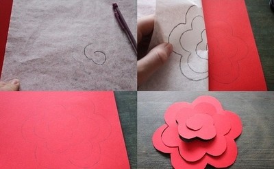 Vẽ h&igrave;nh b&ocirc;ng hoa l&ecirc;n b&igrave;a m&agrave;u, rồi cắt theo để c&oacute; dải c&aacute;nh d&agrave;i vừa &yacute; như h&igrave;nh tr&ecirc;n.