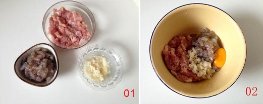 Lột vỏ, băm nhuyễn 2 t&eacute;p tỏi v&agrave; 1 củ h&agrave;nh t&iacute;m. Trộn thịt xay với nấm m&egrave;o, 10g muối, 20g đường, 20g bột n&ecirc;m, 5g ti&ecirc;u, h&agrave;nh tỏi băm nhuyễn rồi ướp khoảng 30 ph&uacute;t.