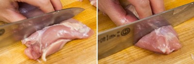 Cắt gà thành miếng nhỏ chừng 2.5cm.