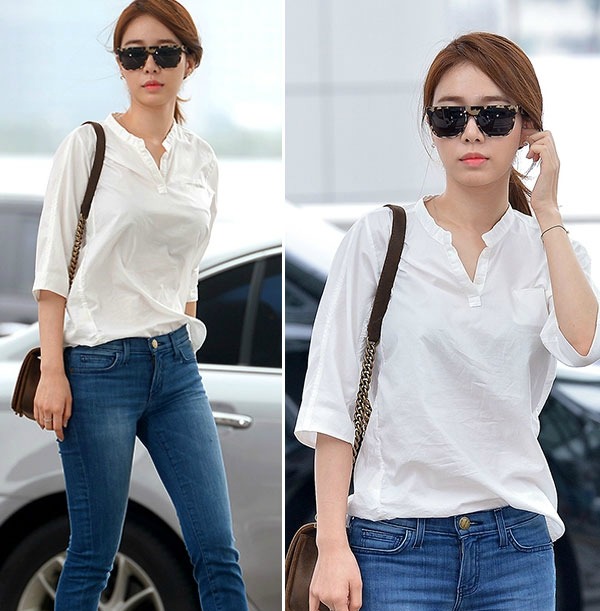&Aacute;o sơ mi trắng v&agrave; quần jeans đơn giản nhưng v&ocirc; c&ugrave;ng bắt mắt