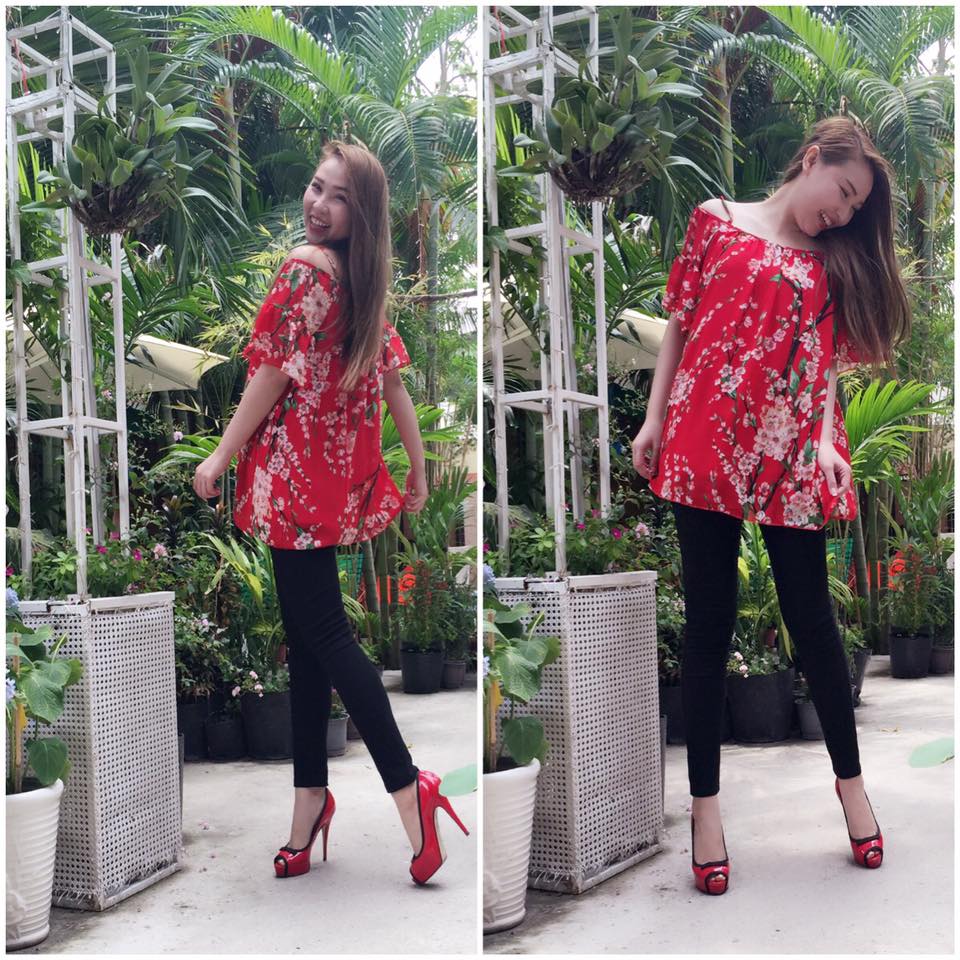 Quỳnh Thư trẻ trung, đầy sức sống với &aacute;o trễ vai d&aacute;ng su&ocirc;ng họa tiết